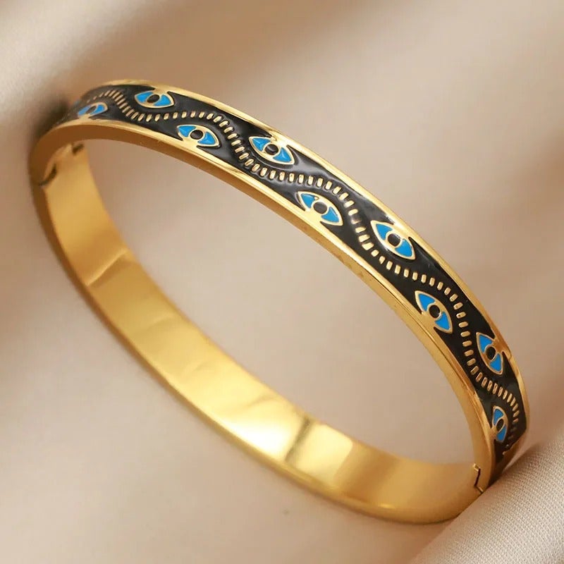 أسورة أستانليس ستيل ذهبي × أسود شكل عين زرقاء - Image 5