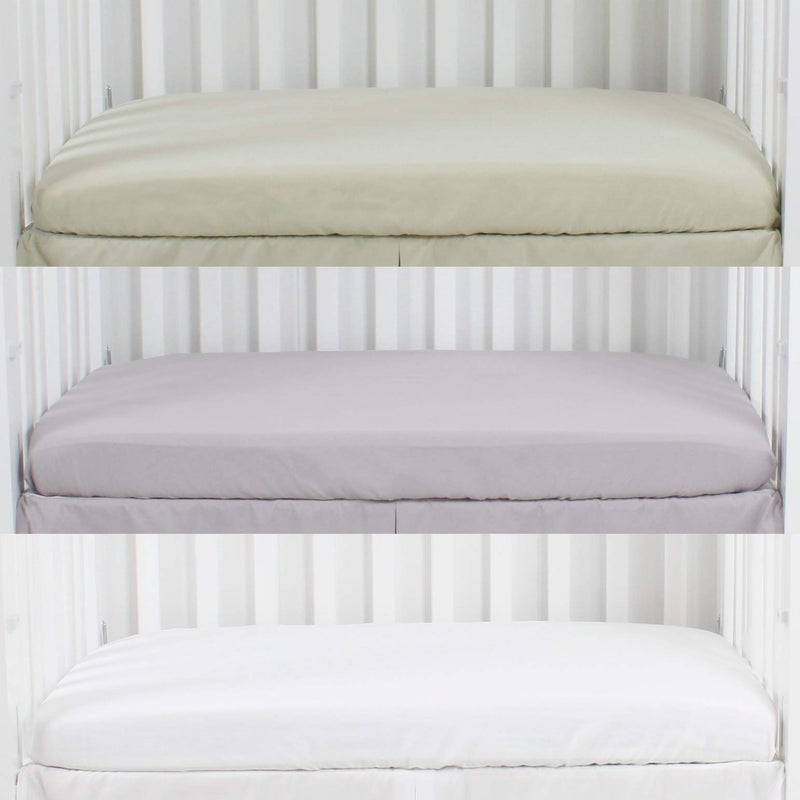 CaSaJa Microfiber 3 Pack Mini Portable Crib Sheets Pack N Play Sheets with Comfy Napping Surface for Baby Silky Soft Playard Playpen Sheets Set Fits 24 x 38 Green Light Grey White