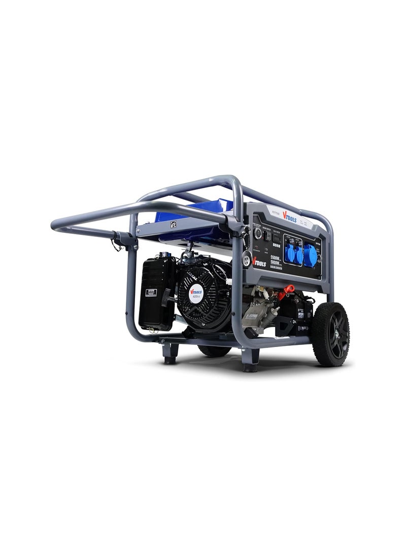 VTOOLS 5500 Watt Petrol Powered Portable Generator, Tank Capacity 25L, Recoil/Electric/Remote Start, 8Hrs Run Time, Suitable For Outdoor Camping, Construction Site 