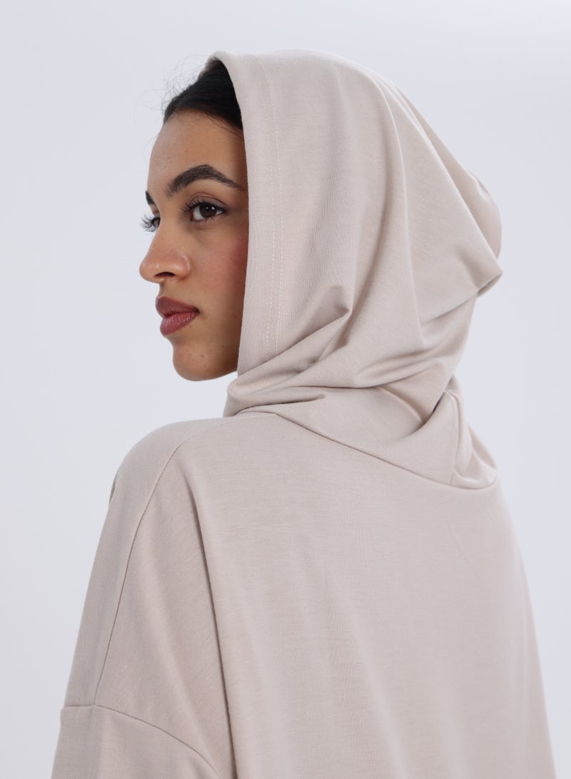 Beige Longline Hoodie Dress - Image 2