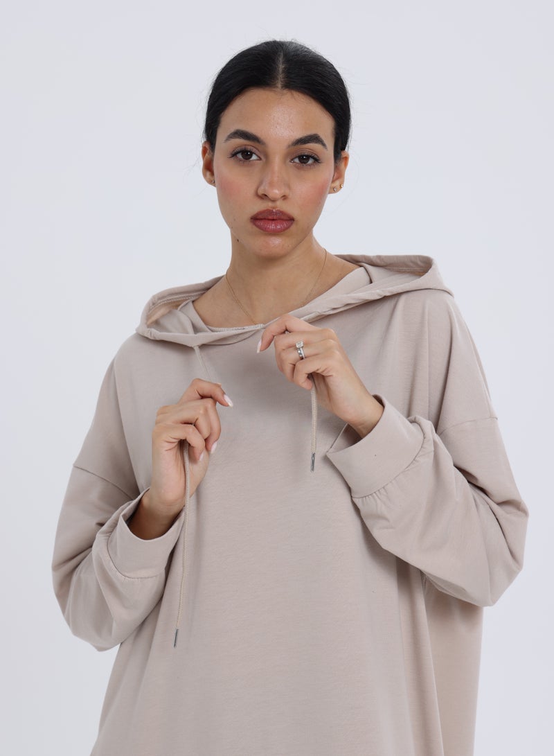 Beige Longline Hoodie Dress - Image 4