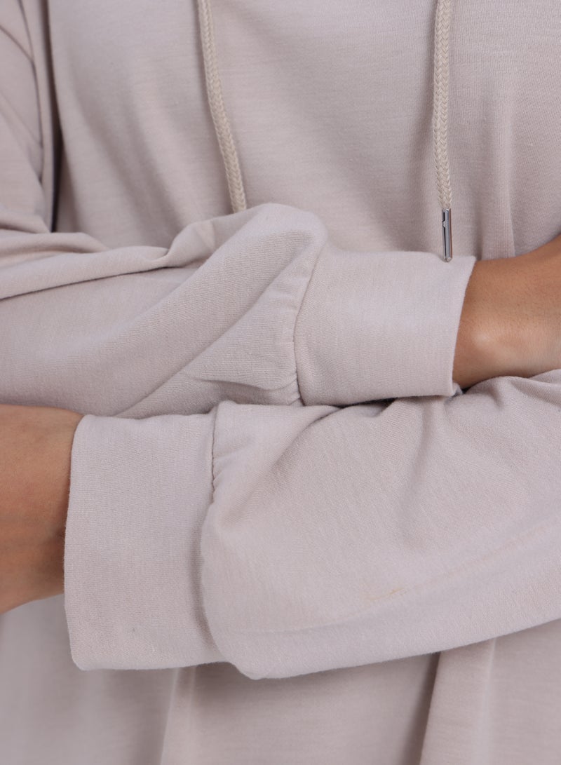 Beige Longline Hoodie Dress - Image 5