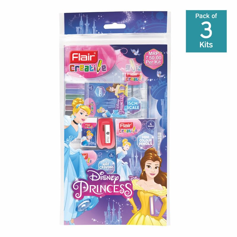 Flair Creative Series Disney Princess Stationery Kit | Combination of 22 Assorted Items | Smart Kit for Your Creative Need & Fun Learning | Ideal Gift Set for Kids | Pack of 3 Kits - Image 2