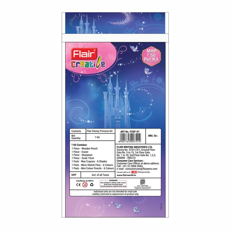 Flair Creative Series Disney Princess Stationery Kit | Combination of 22 Assorted Items | Smart Kit for Your Creative Need & Fun Learning | Ideal Gift Set for Kids | Pack of 3 Kits - Image 3
