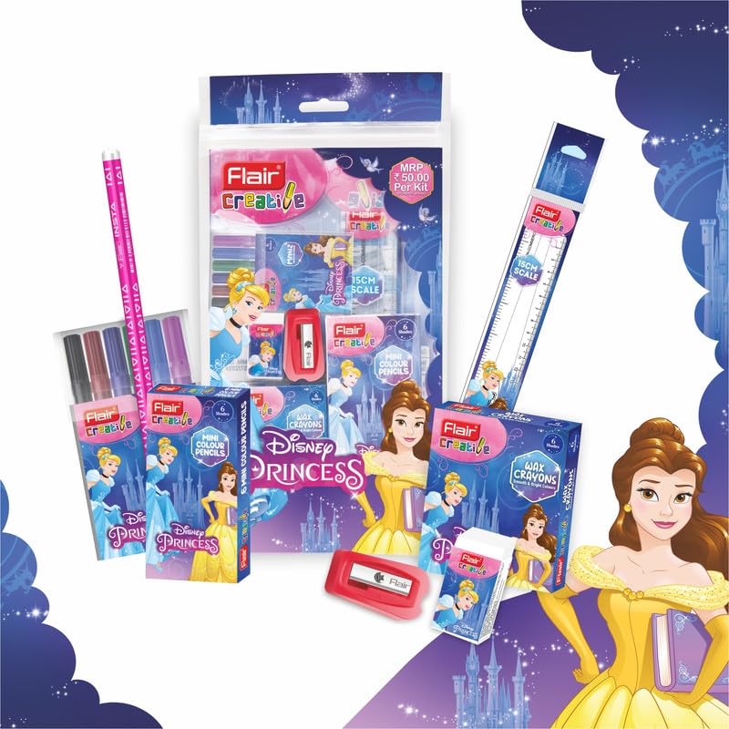 Flair Creative Series Disney Princess Stationery Kit | Combination of 22 Assorted Items | Smart Kit for Your Creative Need & Fun Learning | Ideal Gift Set for Kids | Pack of 3 Kits - Image 5
