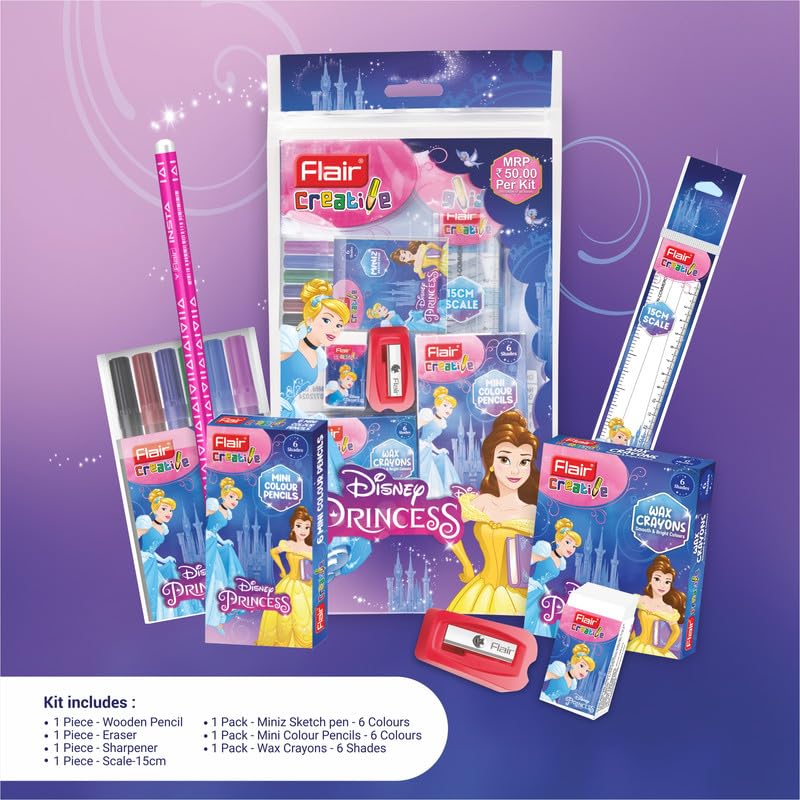 Flair Creative Series Disney Princess Stationery Kit | Combination of 22 Assorted Items | Smart Kit for Your Creative Need & Fun Learning | Ideal Gift Set for Kids | Pack of 3 Kits - Image 4