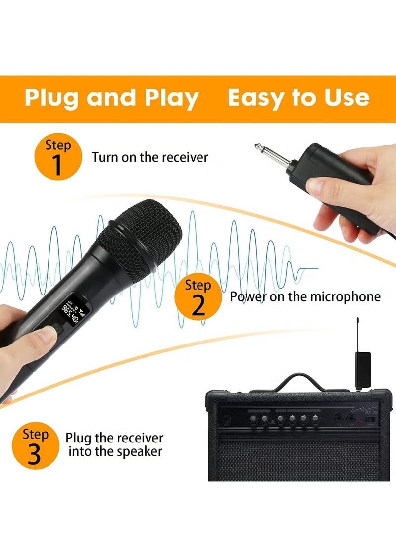 2 pack Wireless Unidirectional Microphone HAndheld Mic With Receiver 1/4 Output For Conference/Weddings/Church/Stage/Party/Karaoke, (Duel Cordless) (Black) - Image 2