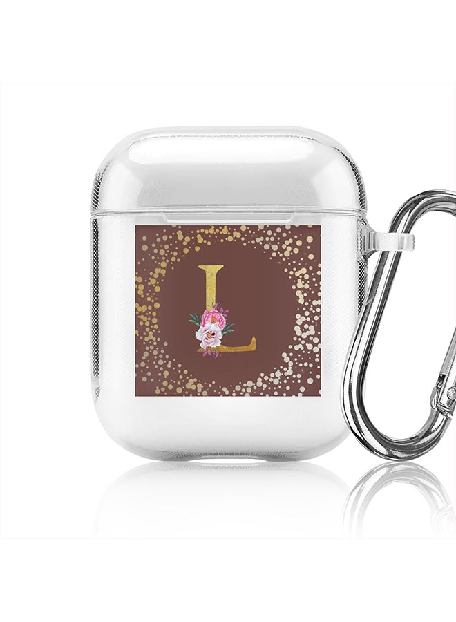 Stylizedd Classic Clear printed Case for Apple Airpods 2 / 1 Soft TPU Gel Thin Transparent Flexible Cover - Custom Monogram Initial Letter Floral Pattern Alphabet - L (Brown ) - Image 1