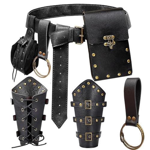 SUMGOGO Renaissance Belt Pouch Purse Viking Bracer Hook Halloween Set Medieval Festival Costume Accessory Casual Fanny Pack Waist Bag (Dual-Black) - Image 1