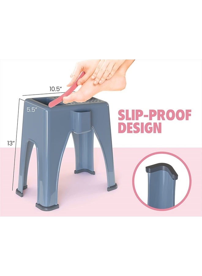 Skywin Shower Shaving Foot Rest - Plastic Shower Stool for Shaving Legs, 3 Pockets Hold Shaving Essentials, 9.27 x 7 x 10 inches (Grey) - Image 2