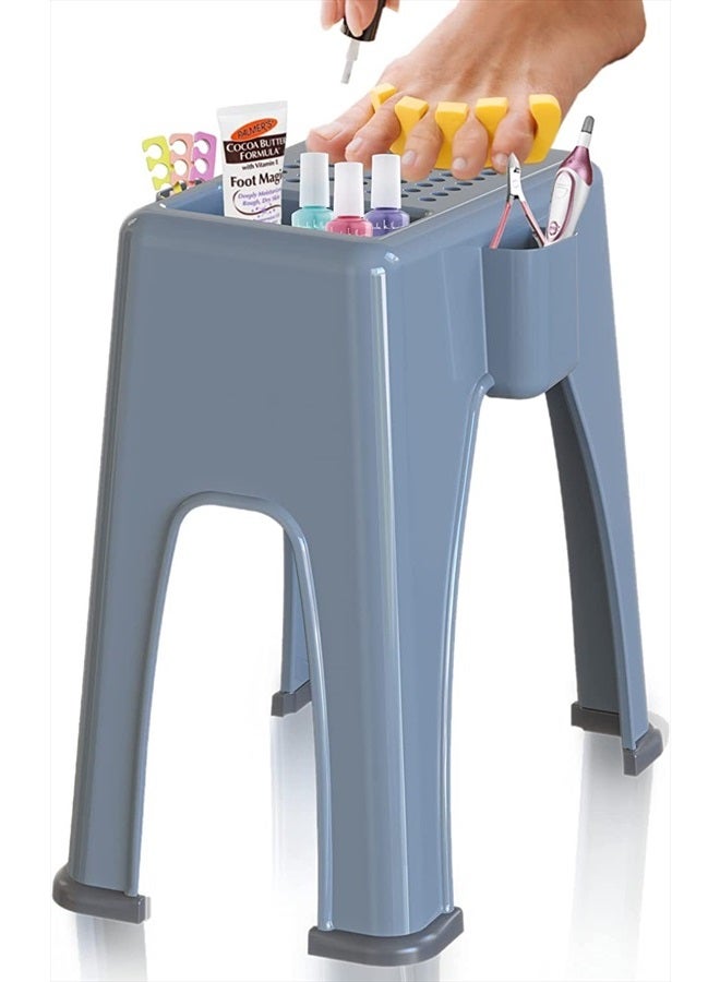 Skywin Shower Shaving Foot Rest - Plastic Shower Stool for Shaving Legs, 3 Pockets Hold Shaving Essentials, 9.27 x 7 x 10 inches (Grey) - Image 1