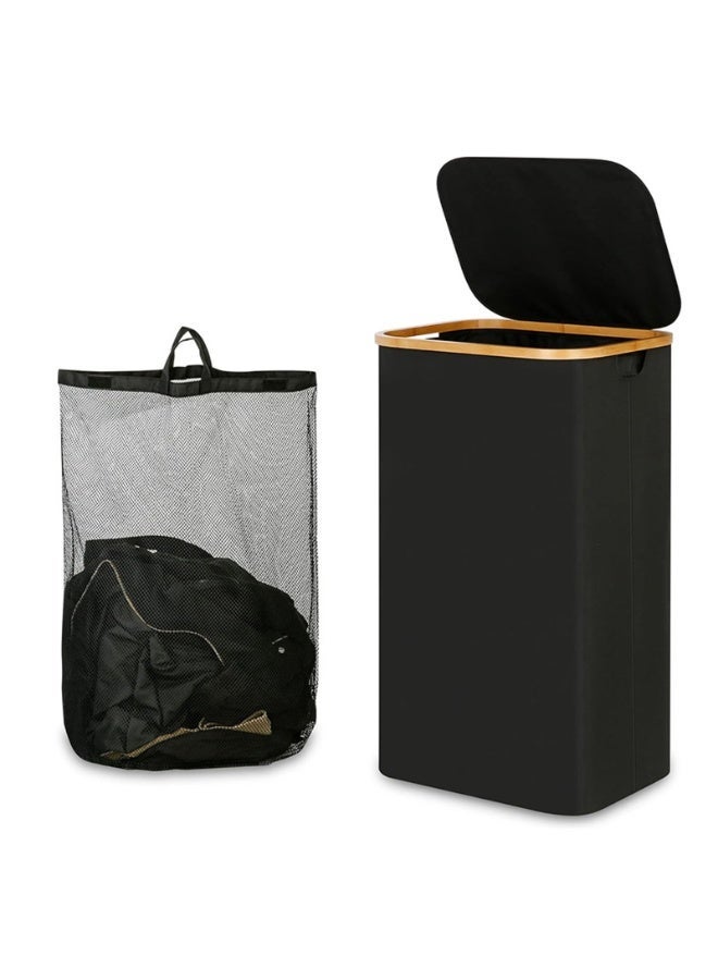 Sinyin Modern Laundry Basket with Lid and Removable Mesh Bag, Large Capacity Dirty Clothes Hamper, Foldable Laundry Bin for Bedroom Bathroom Laundry Room, Nordic Storage Organizer, Black - Image 1