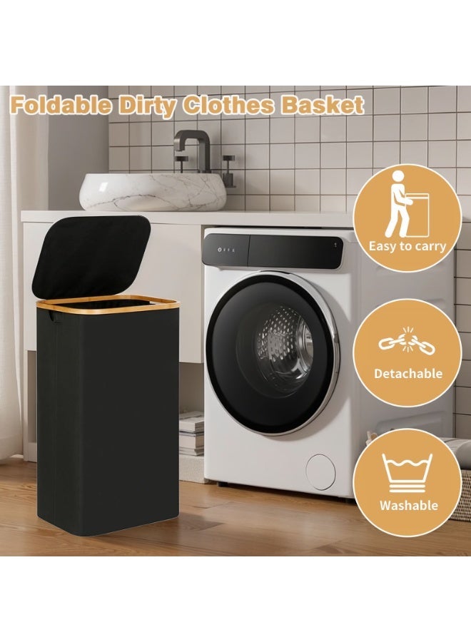 Sinyin Modern Laundry Basket with Lid and Removable Mesh Bag, Large Capacity Dirty Clothes Hamper, Foldable Laundry Bin for Bedroom Bathroom Laundry Room, Nordic Storage Organizer, Black - Image 2