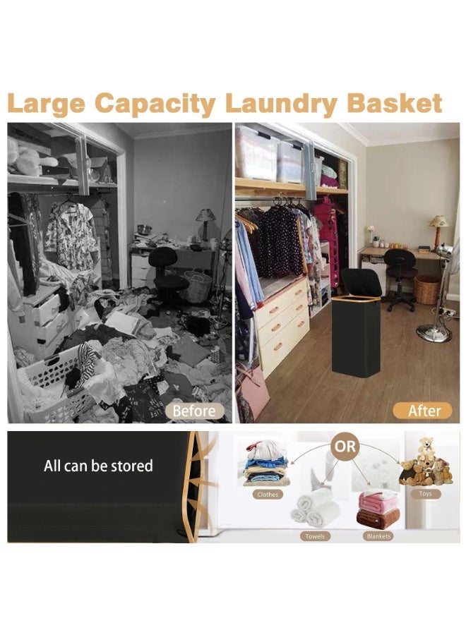 Sinyin Modern Laundry Basket with Lid and Removable Mesh Bag, Large Capacity Dirty Clothes Hamper, Foldable Laundry Bin for Bedroom Bathroom Laundry Room, Nordic Storage Organizer, Black - Image 3