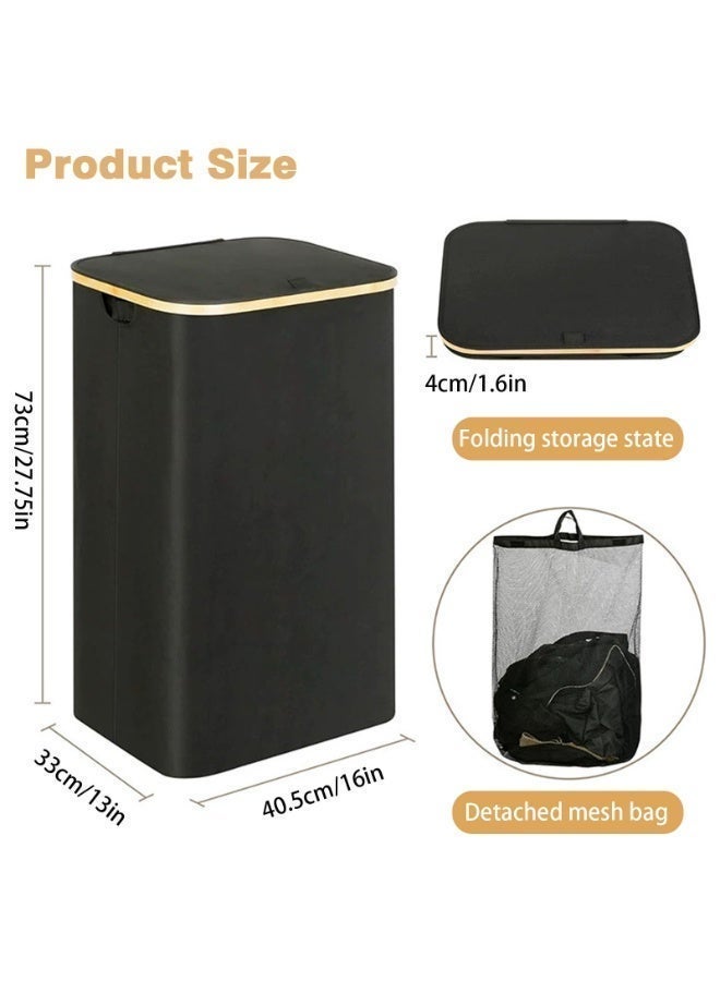 Sinyin Modern Laundry Basket with Lid and Removable Mesh Bag, Large Capacity Dirty Clothes Hamper, Foldable Laundry Bin for Bedroom Bathroom Laundry Room, Nordic Storage Organizer, Black - Image 5