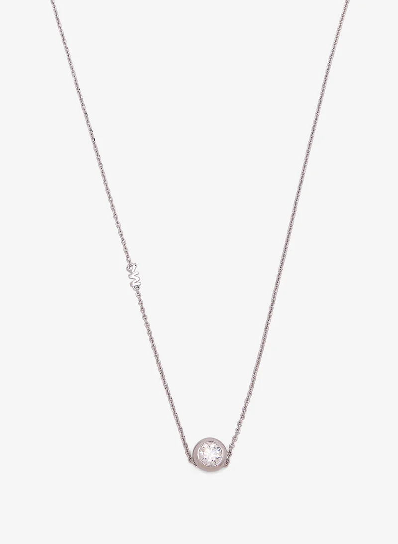 Michael Kors  Michael Kors MK Logo 507mm Silver Round Stone Pendant Ladies Necklace for Women | Best Price UAE
