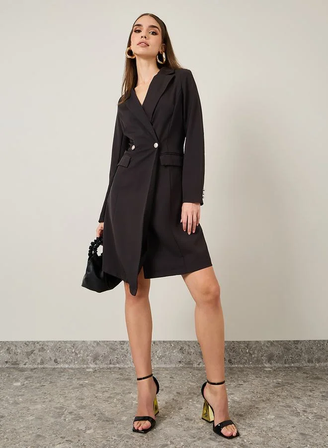 Styli Solid Double Breasted Knee Length Blazer Dress