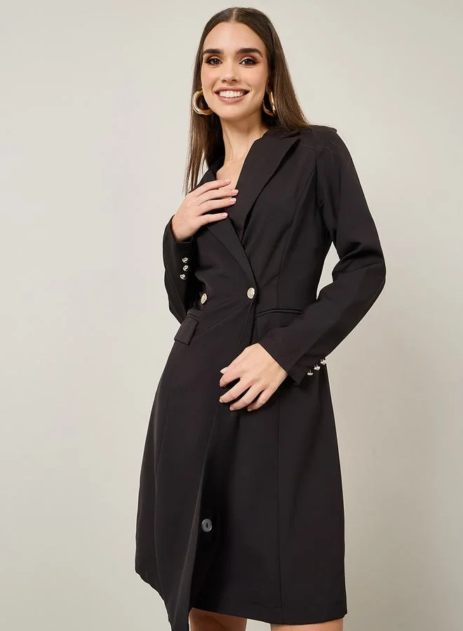Styli Solid Double Breasted Knee Length Blazer Dress