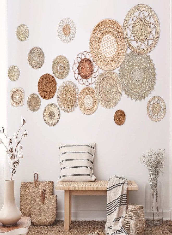 Glenmal 18 Pcs Boho Basket Wall Decals Round Wall Sticker Modern Decor Peel and Stick Decor Sticker Removable Boho Stickers Rustic Art for Bedroom Office, Stickers Only(Elegant Style) - Image 1