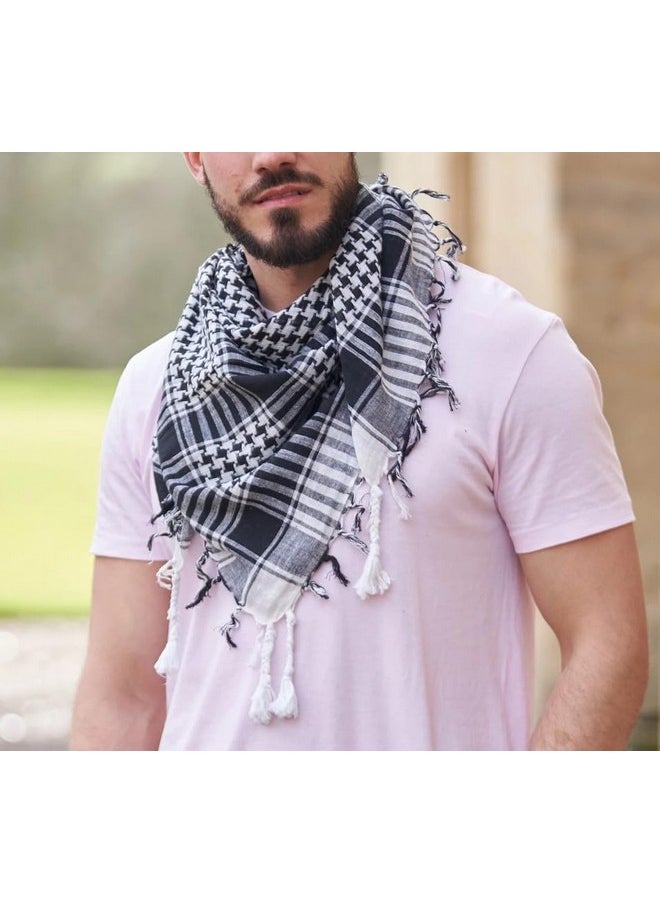 POSH - Palestine Keffiyeh & Shemagh Scarf For Men & Women 100% Cotton Black & White Stripe Arafat Tactical Arab Traditional Desert Rave Bandana Head Wrap One Size - Image 1