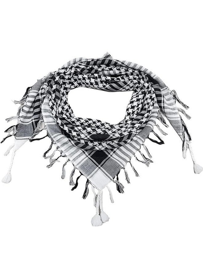 POSH - Palestine Keffiyeh & Shemagh Scarf For Men & Women 100% Cotton Black & White Stripe Arafat Tactical Arab Traditional Desert Rave Bandana Head Wrap One Size - Image 1