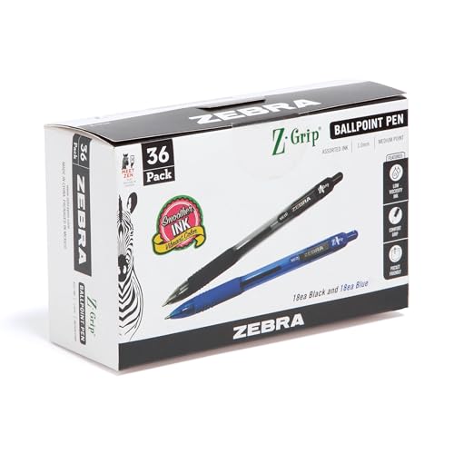 Zebra Pen ZGrip Retractable Ballpoint Pen SmoothFlowing Black and Blue Ink 10mm Medium Point School Office Supplies Ideal for NoteTaking Journal and Planner Use 36Pack 24036 - Image 1