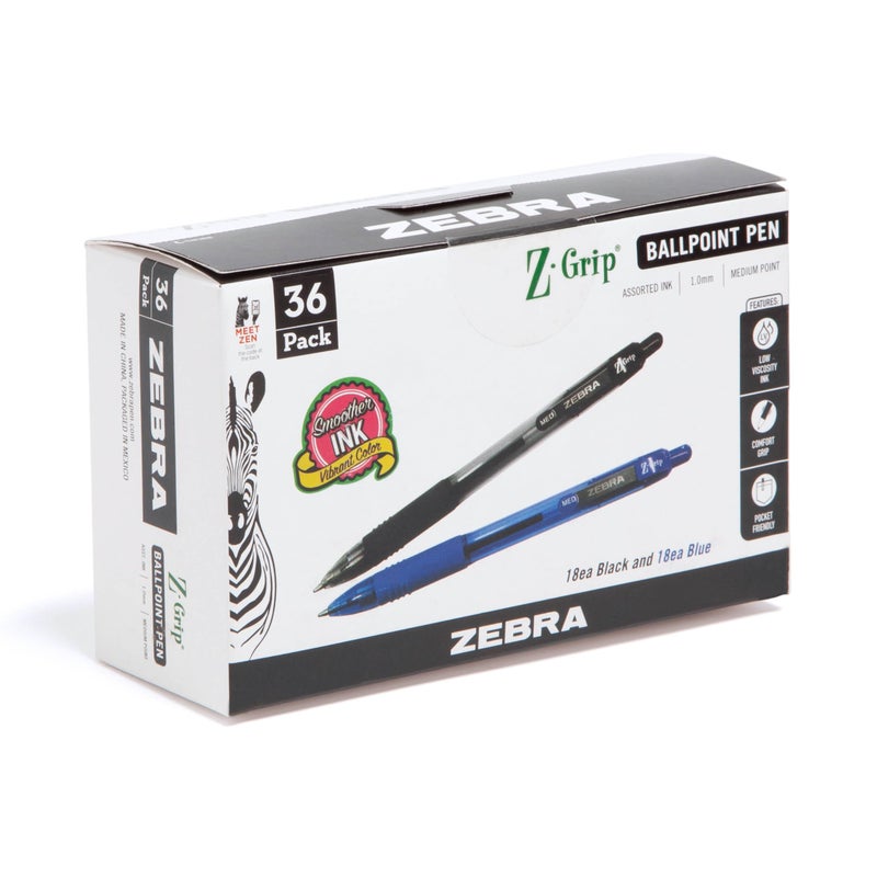 Zebra Pen ZGrip Retractable Ballpoint Pen SmoothFlowing Black and Blue Ink 10mm Medium Point School Office Supplies Ideal for NoteTaking Journal and Planner Use 36Pack 24036 - Image 2