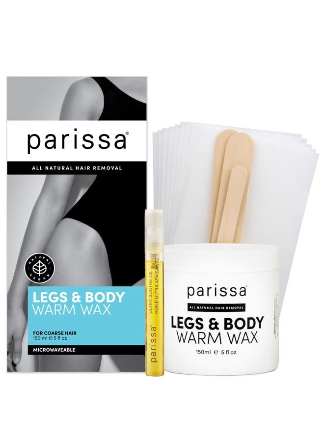 parissa Legs & Body Warm Wax Kit, Salon-Style Microwavable Formula for Coarse Hair Removal on Face or Body, At-Home Waxing Kit - Image 1