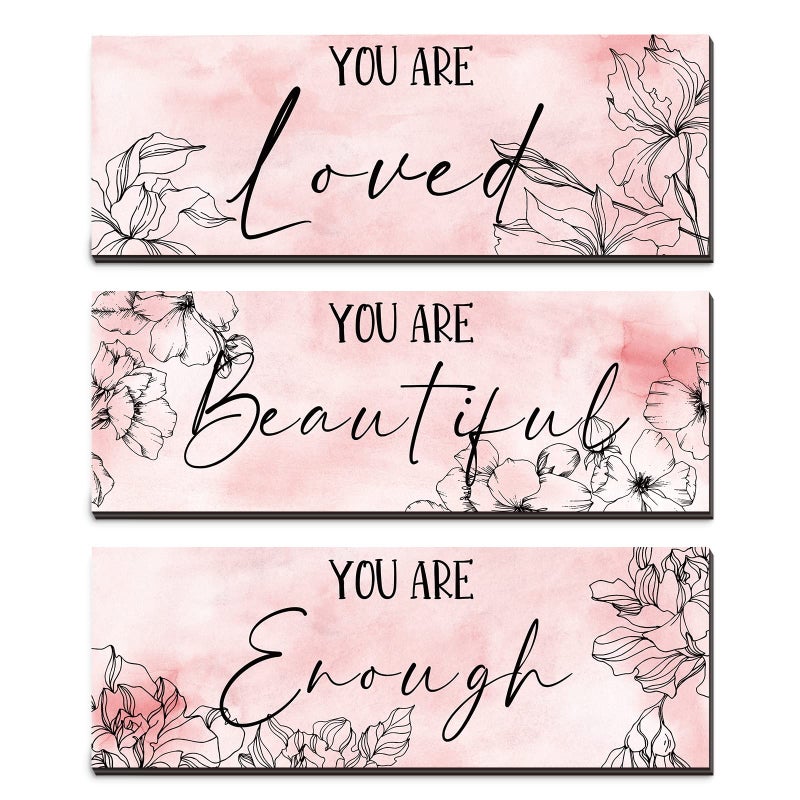 Yookeer 3 Pcs Floral Wooden Hanging Wall Art Inspirational Quotes You Are Beautiful Room Picture Decor Thank you Birthday Women Gift Teacher Assistant4 x 11 InchPink