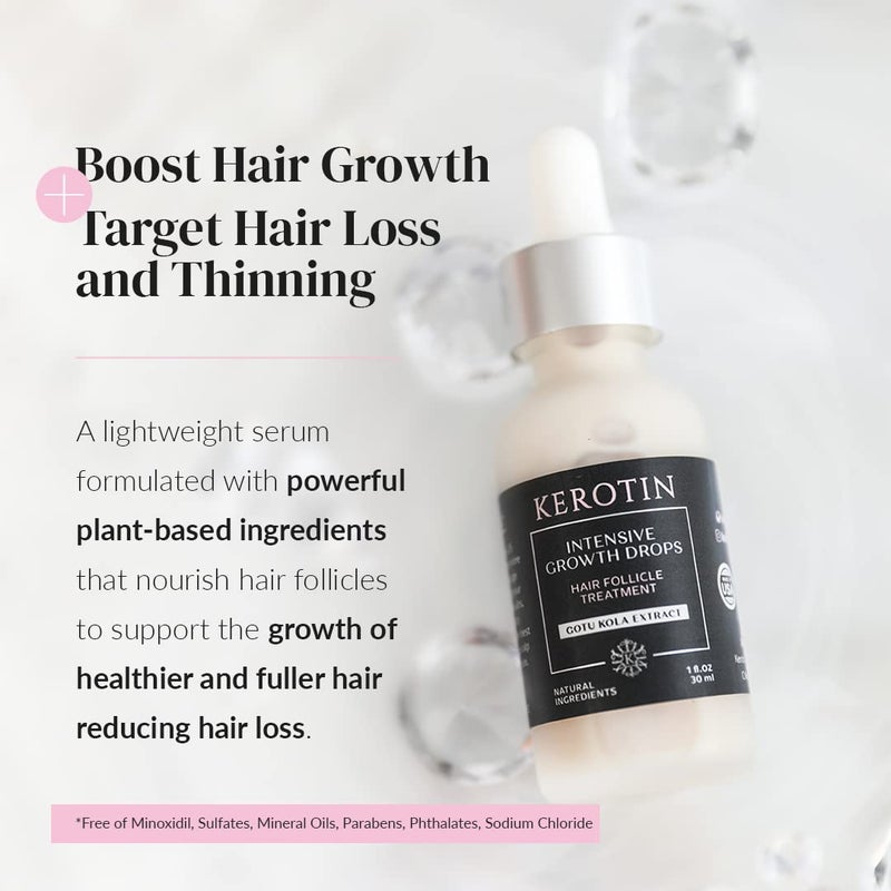 Kerotin Hair Growth Serum with Castor Oil for Hair Loss in Women, DHT Blocker, Promotes Scalp Care & Thicker Fuller Hair, Thickening Drops, Natural, Sulfate & Cruelty Free, Made in USA - 3 Pack - Image 1