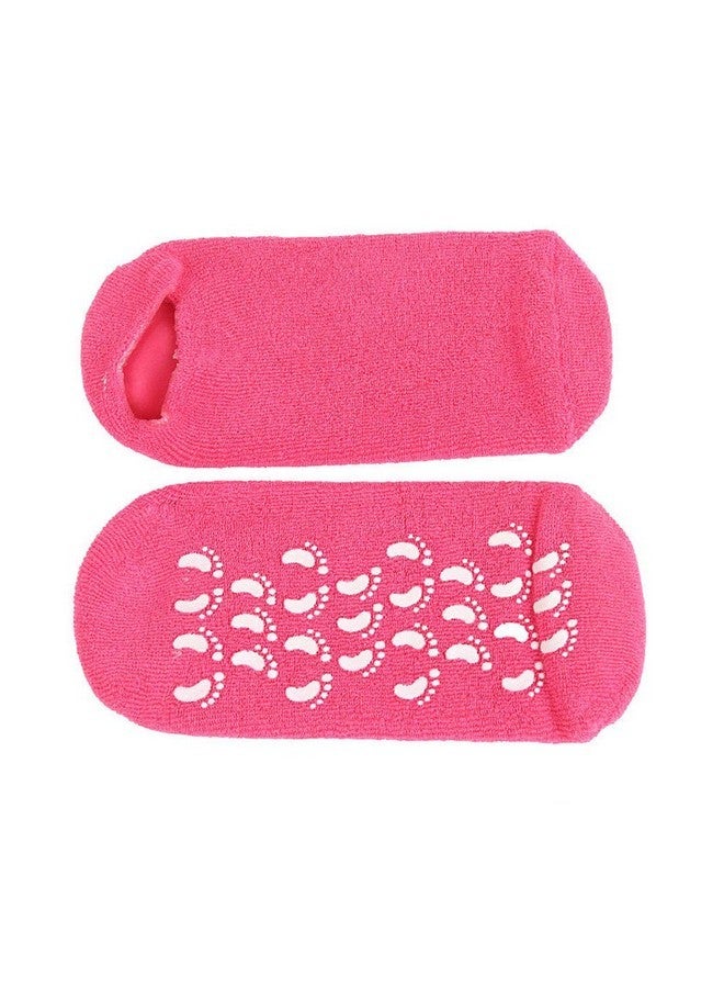 Fodattm 2 Pairs Women Men Moisturizing Gel Socks For Soften Cracked Skin Non-Skid Soft Cotton Gripper Socks Spa Moisturizing Socks Feet Care Treatment (Rose Red) - Image 1