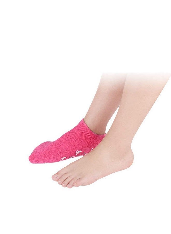 Fodattm 2 Pairs Women Men Moisturizing Gel Socks For Soften Cracked Skin Non-Skid Soft Cotton Gripper Socks Spa Moisturizing Socks Feet Care Treatment (Rose Red) - Image 3