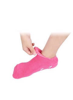 Fodattm 2 Pairs Women Men Moisturizing Gel Socks For Soften Cracked Skin Non-Skid Soft Cotton Gripper Socks Spa Moisturizing Socks Feet Care Treatment (Rose Red)  - Image 2