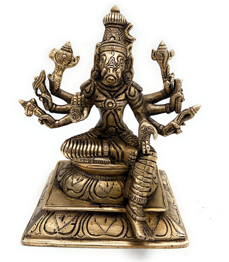 Bhunes Brass Ashta Bhuja Varahi Idol – Varahi Devi Murti, Varahi Amman Statue, Panchami Varahi Vigraha, Sri Varahi Ambal Moorti for Pooja & Home Decor,Gold, 5.5 Inch, 1 Piece - Image 1