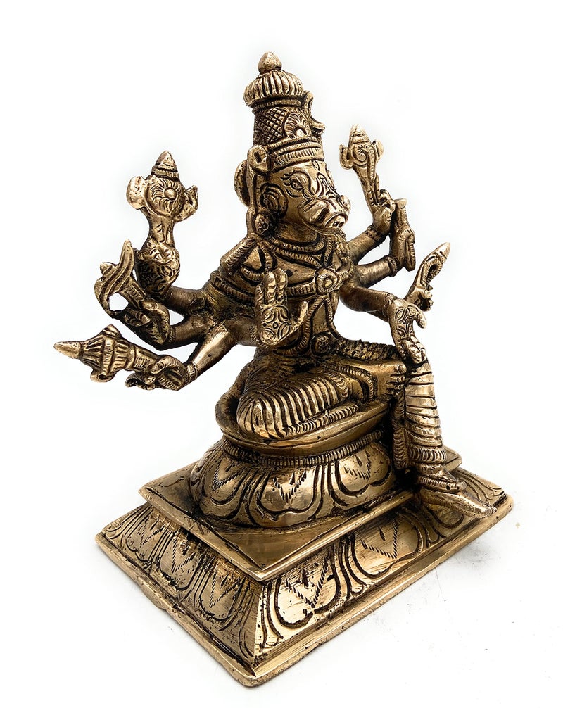 Bhunes Brass Ashta Bhuja Varahi Idol – Varahi Devi Murti, Varahi Amman Statue, Panchami Varahi Vigraha, Sri Varahi Ambal Moorti for Pooja & Home Decor,Gold, 5.5 Inch, 1 Piece - Image 3