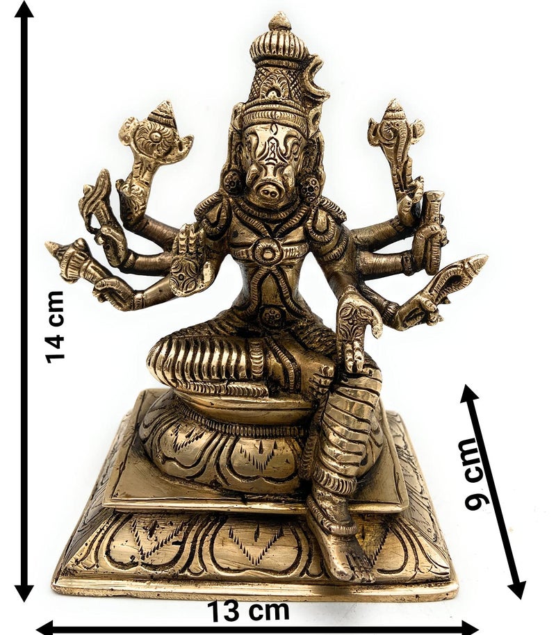 Bhunes Brass Ashta Bhuja Varahi Idol – Varahi Devi Murti, Varahi Amman Statue, Panchami Varahi Vigraha, Sri Varahi Ambal Moorti for Pooja & Home Decor,Gold, 5.5 Inch, 1 Piece - Image 5