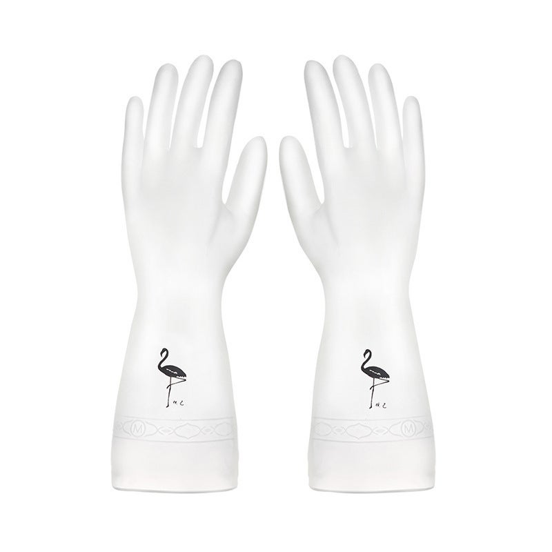 Winter dishwashing gloves kitchen household gloves laundry fleece-lined waterproof household durable integrated velvet latex rubber Flamingo [not fleece-lined]] Flamingo [not fleece-lined]]