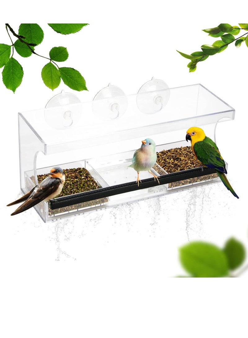 Excefore Clear Window Tray Bird Feeder, Squirrel Proof Window Weatherproof Outdoor Bird Feeders with 3 Section Tray and Roof Cover, Hangout Clear Bird House, Large Outside Hanging Birdhouse. - Image 1
