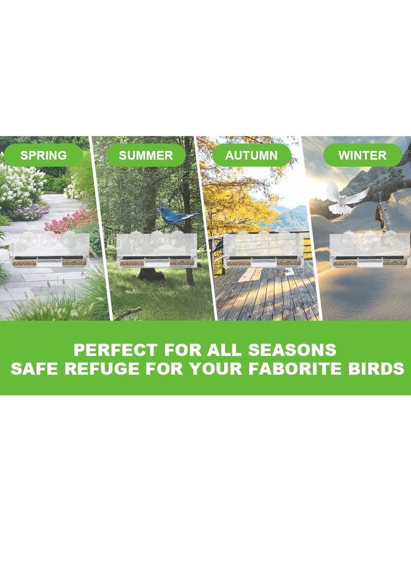 Excefore Clear Window Tray Bird Feeder, Squirrel Proof Window Weatherproof Outdoor Bird Feeders with 3 Section Tray and Roof Cover, Hangout Clear Bird House, Large Outside Hanging Birdhouse. - Image 3