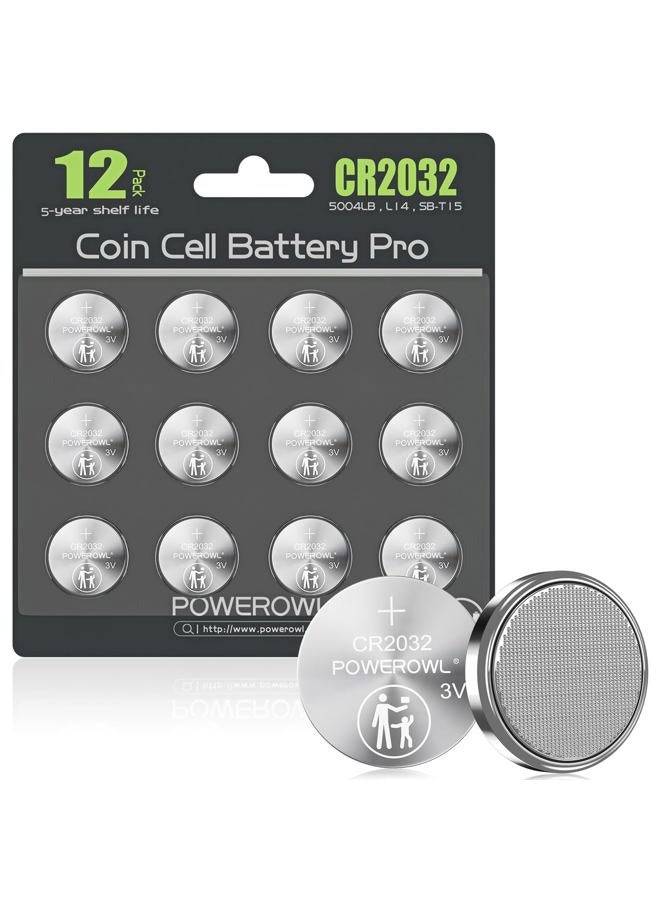 POWEROWL CR2032 Battery 3V Lithium 12 Pack, High Capacity 2032 CR2032 DL2032 ECR2032 CR 2032 Lithium Button Batteries - Image 1