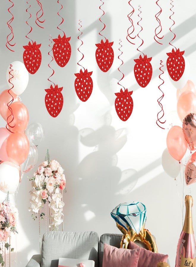 Maicaiffe Strawberry Hanging Swirl Decorations - Glitter 14 Pcs Fruit Theme Strawberry Birthday Party Supplies - Baby Shower Wedding Streamers - Berry Girl Party Foil Swirls Ceiling Decorations - Image 5
