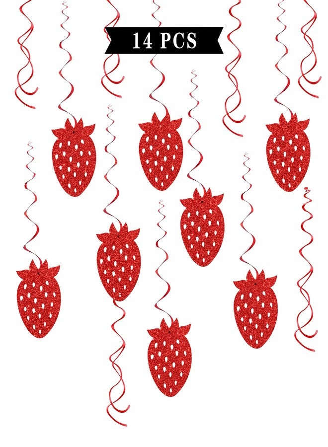 Maicaiffe Strawberry Hanging Swirl Decorations - Glitter 14 Pcs Fruit Theme Strawberry Birthday Party Supplies - Baby Shower Wedding Streamers - Berry Girl Party Foil Swirls Ceiling Decorations - Image 1