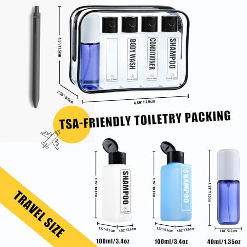 GearTrust Labeled Travel Bottles for Toiletries, 3.4oz TSA Approved Travel Shampoo and Conditioner Bottles with Spray, Leak Proof Clear Plastic Containers with Flip Cap-5 PCS - Image 2