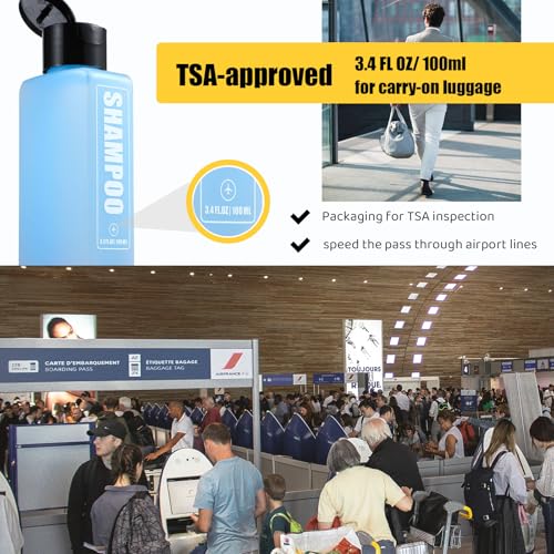 GearTrust Labeled Travel Bottles for Toiletries, 3.4oz TSA Approved Travel Shampoo and Conditioner Bottles with Spray, Leak Proof Clear Plastic Containers with Flip Cap-5 PCS - Image 4