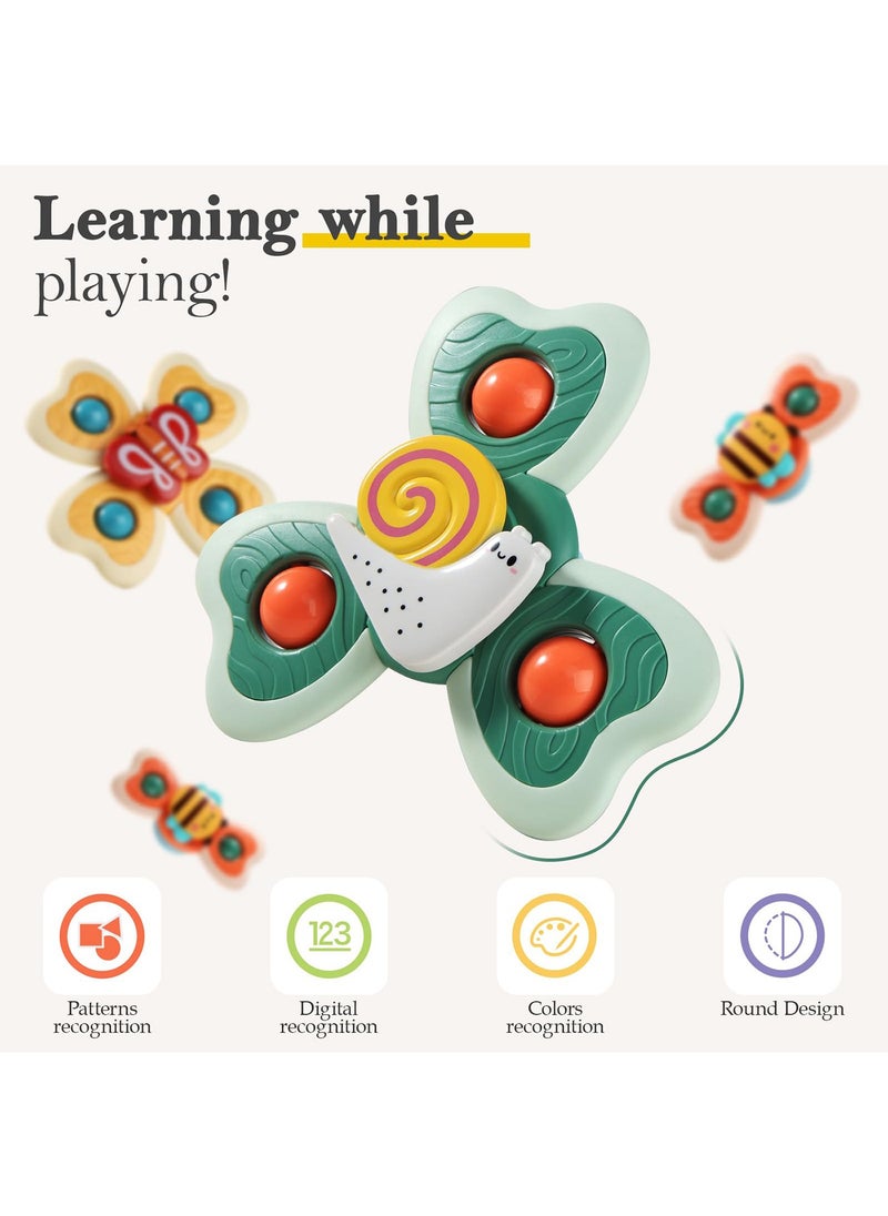 Generic - 3PCS Suction Cup Spinner Toys for 1 Year Old Boy Girl|Spinning Tops Bath Toys for Kids Ages 1-3|Sensory Toys for Baby 6 12 18 Months Boy Birthday Gift - Image 1