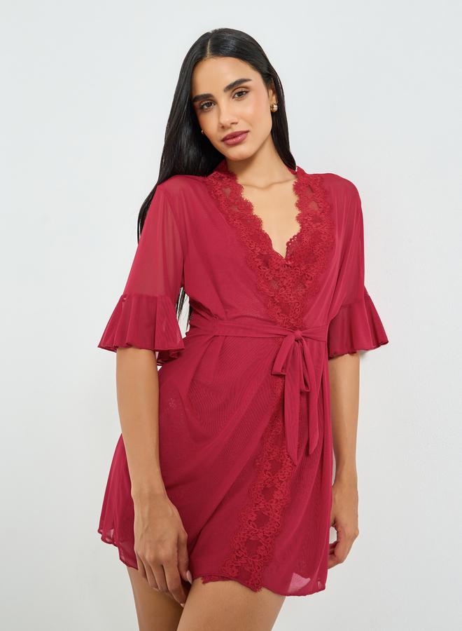 تايك تو طقم روب وقميص نوم بتفاصيل دانتيل - Image 1