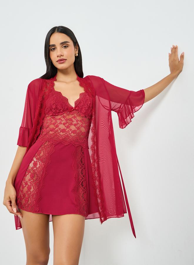 تايك تو طقم روب وقميص نوم بتفاصيل دانتيل - Image 5