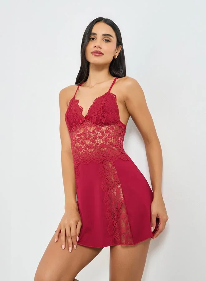 Take Two Burgundy Lace Trim Robe and Slip Dress Set
