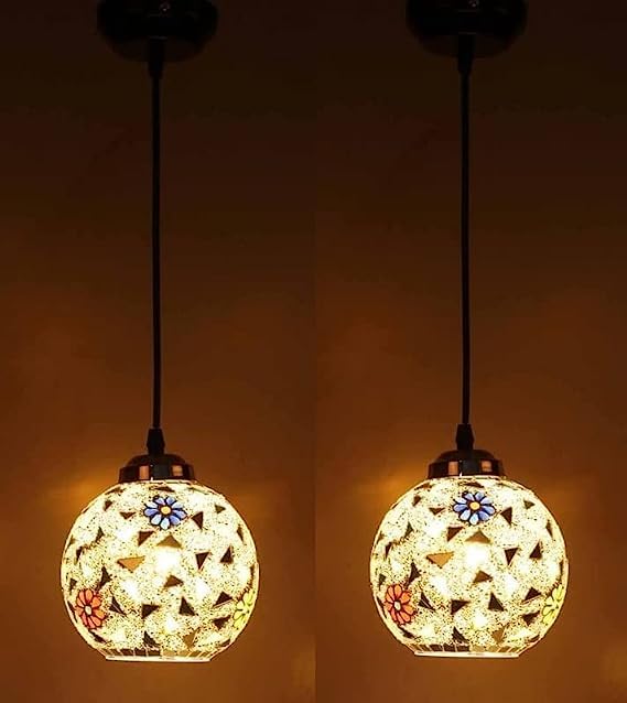 kinis Glass Open Globe Robin Decorative Hanging Lamp for Bedroom/Pendant Lamp for Ceiling Pendant Lamp/Hanging Pendant Light for Bedroom/Office/Dining/Cafe/Restaurants (Pack of 2, Without Bulb) - Image 1