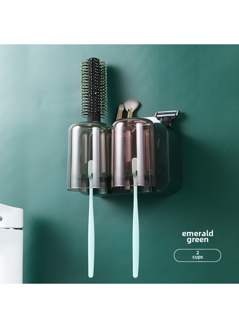 Generic Wall-Mounted Toothbrush Holder SetLight Luxury Green [2 Cup Toothbrush Holder]] Light Luxury Green [2 Cup Toothbrush Holder]] 